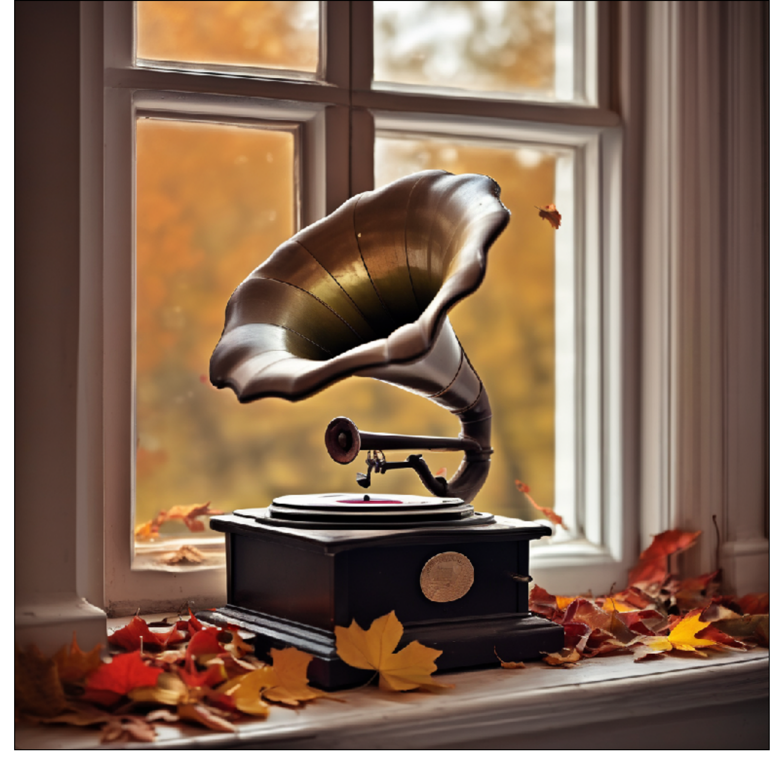 Original: gramophone, windowsill, and leaves